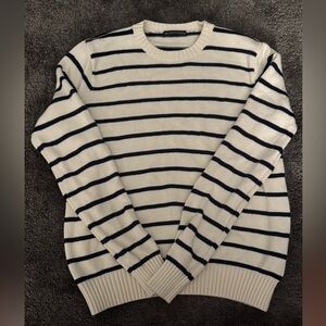Brandy Melville Navy and White Striped Crewneck Sweater